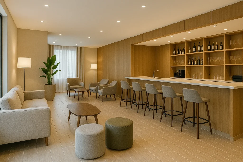 Reformas de hoteles en Málaga 10 Zona de bar y lounge reformada en hotel de Málaga.