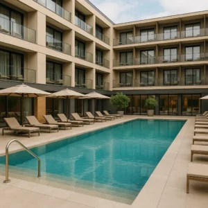 Reformas en Málaga con Irureform 58 Piscina central - reformas de hoteles de Málaga.