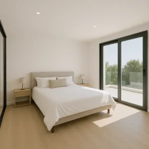 Reformas en Málaga con Irureform 48 Dormitorio principal reformado en chalet de Málaga con acceso a terraza.