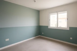 Habitación pintada en dos tonos con acabado profesional.