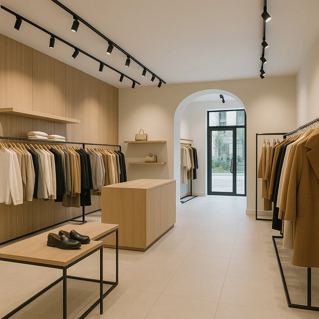 reforma de cafetería moderna en Málaga con interior minimalista y madera clara.