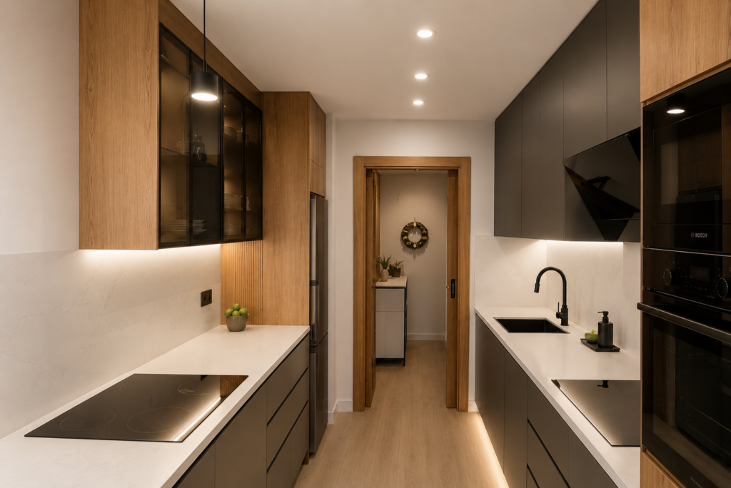 Antes y después de una reforma de cocina en Rincón de la Victoria realizada por Irureform