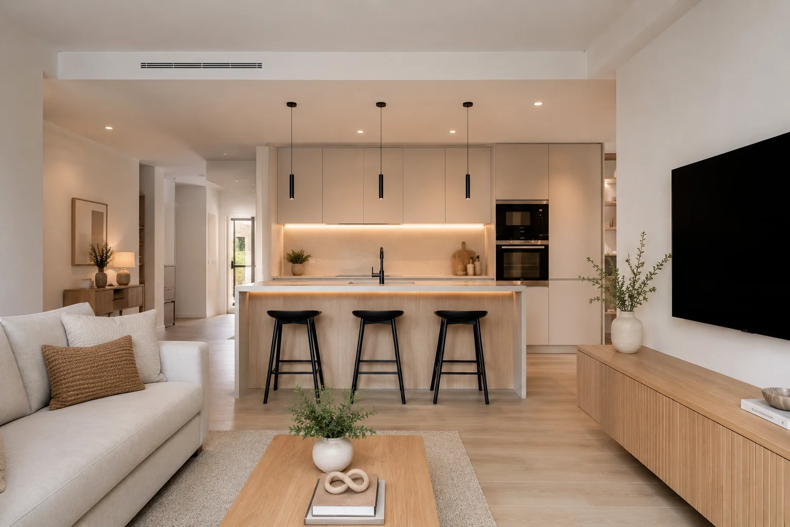 Cocina abierta al salón en Málaga