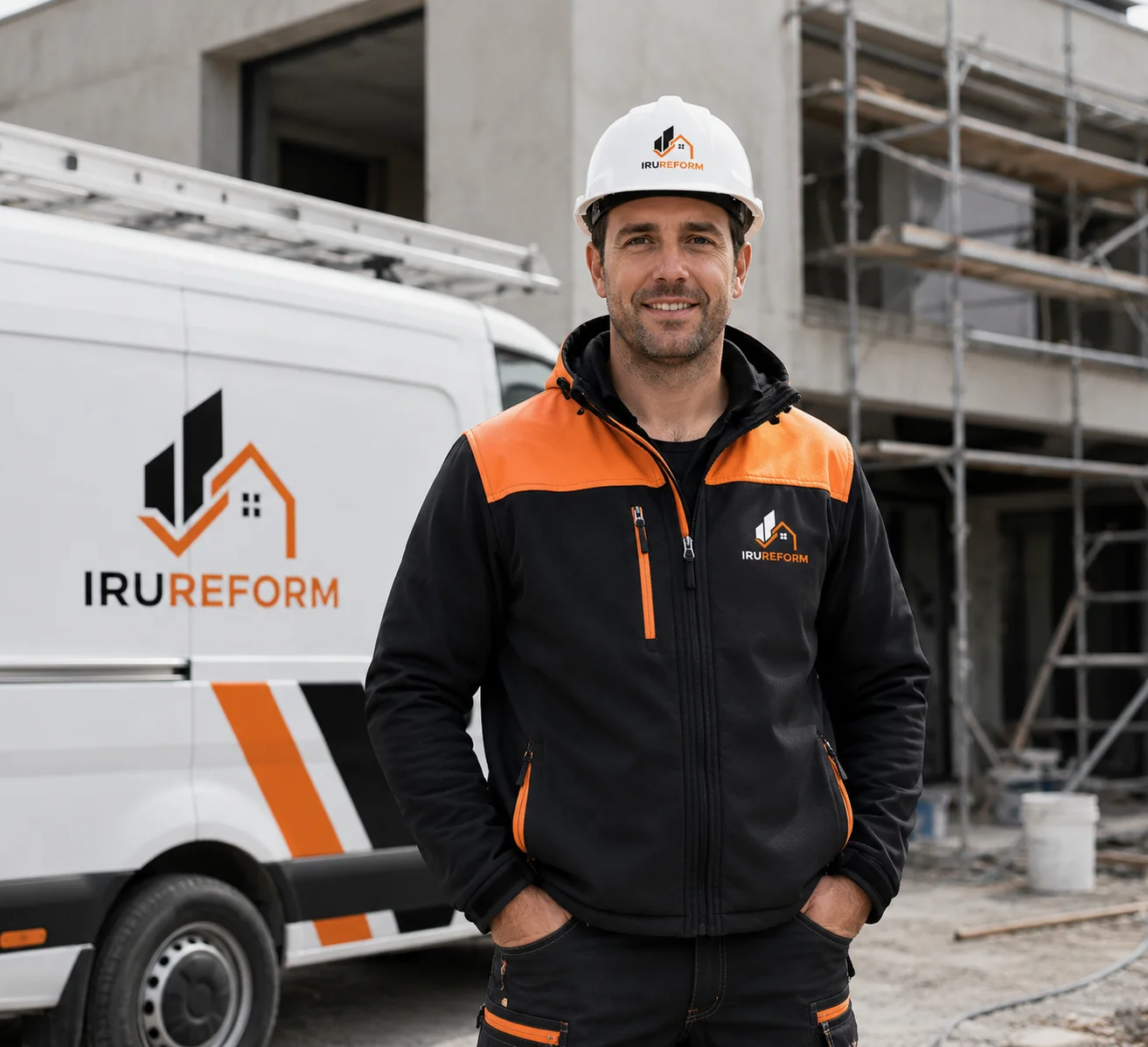 Técnico de IRUREFORM frente a furgoneta de reformas integrales en Málaga
